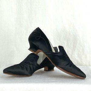 Rare Vintage 1993 PETER FOX Black Satin Shoes “Janet” soutache